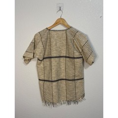 Vintage Hakuna Matata Elephant Graphic Tunic Top Tan Plaid FringeBoho Mens Small