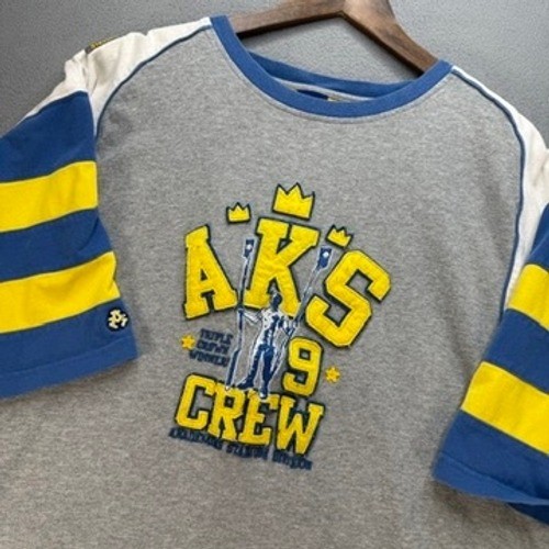 Akademiks Stadium Division AKS 9 Crew Graphic T-Shirt XXL Gray Y2K Embroidered