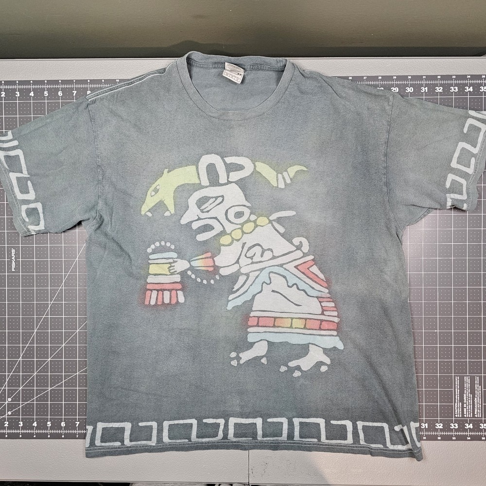 Vintage Mayan Tshirt Large Gray AOP 90s Y2K Aztec Native Streetwear Skater