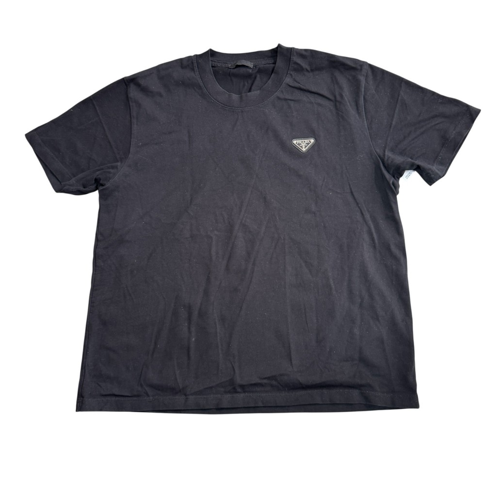 Prada Black T-Shirt Logo Plaque Mens Short Sleeve Size Large