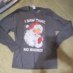 Port & Company Santa Claus Graphic Men’s Gray Long Sleeve T-Shirt Size M