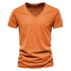 100% Cotton V-Neck Design Slim Fit Soild Color Short Sleeve T Shirt for Men
