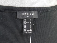 Forever 21 Tank Top Mens XL Black Ribbed Cotton Stretch Shirt Crew Neck
