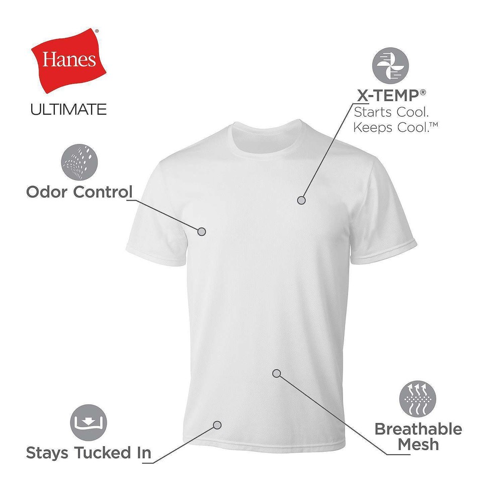 Men’s Hanes Ultimate® 3-Pack X-Temp™ Mesh Crewneck Tees white lg new open pkg