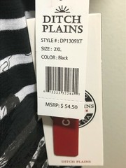 New Men’s 2X Ditch Plains Black & White Strip & Floral Print T-Shirt