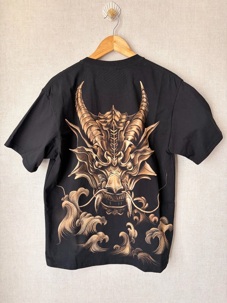 Hand Painted Dragon T-Shirt Bleach Art Unique Handmade Size L