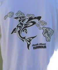 Hawaiian Hawaii Surfing Beach White T-shirt Tribal Shark Island Chain Map