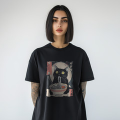 Black Cat Ramen T-Shirt – Japanese Noodle Bowl Graphic Tee A296