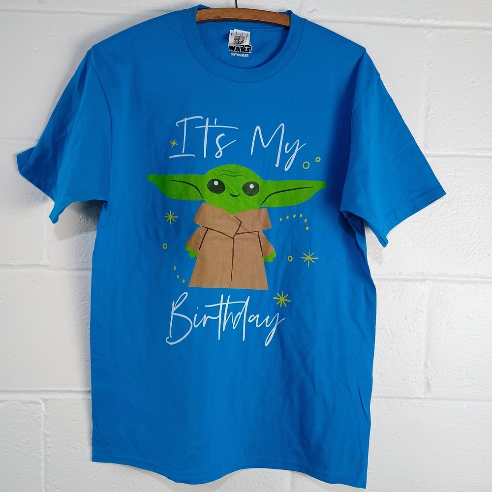 Star Wars Baby Yoda Its My Birthday Mens Unisex MEDIUM Blue Short Sleeve T-shirt