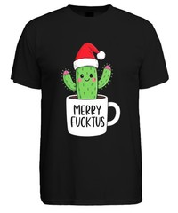 MERRY FUCKTUS Funny Christmas Cactus Santa Hat Gift Mens T-Shirt