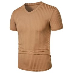 Summer Men Muscle V-Neck T-Shirt Ribbed Stretch Workout Gym Streetwear Tee Gift
