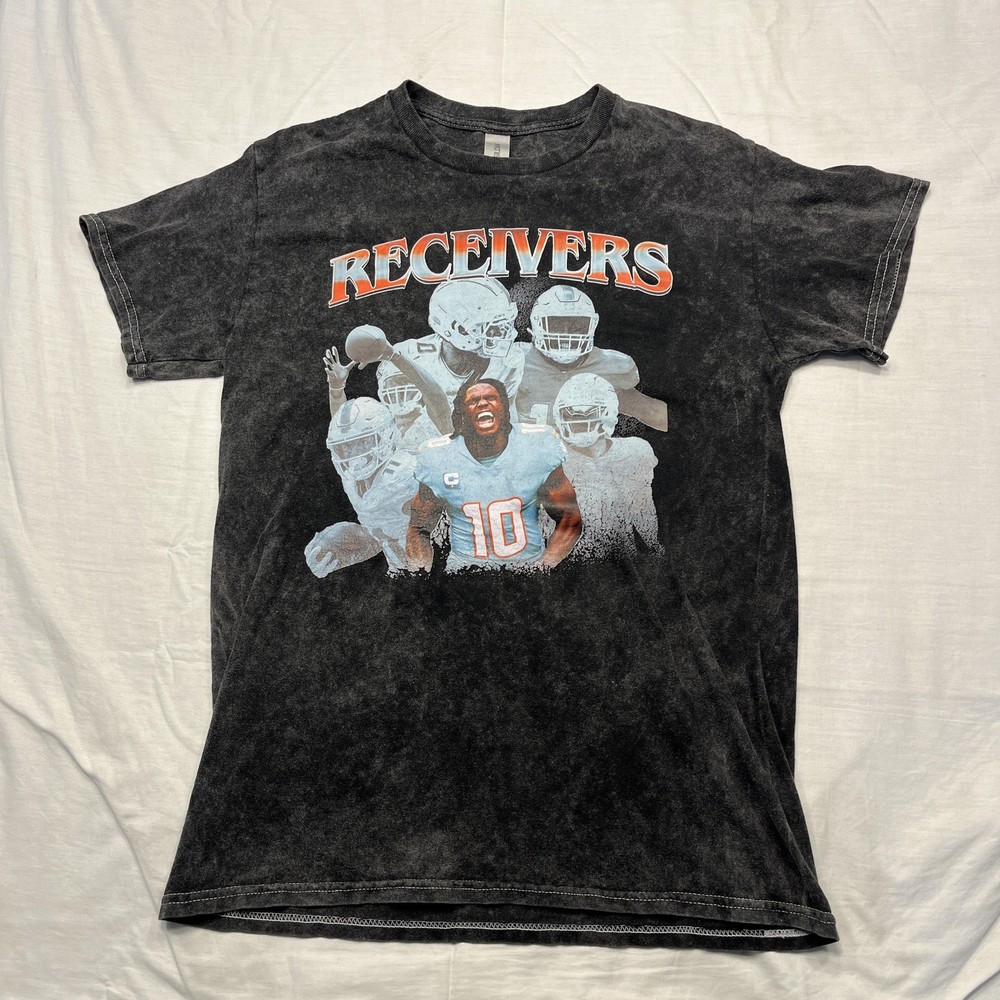 Football Receivers Shirt Mens Small Black Acid Wash Graphic Tee Crewneck Gildan
