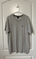 U.S. Polo Assn. Men’s Gray V-Neck Short Sleeve Cotton Blend Logo Tee L