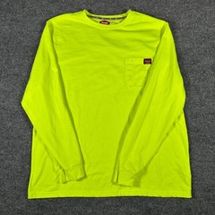 Wrangler T-Shirt Mens XL Neon Yellow Long Sleeve Workwear Pocket Hi-Vis Casual