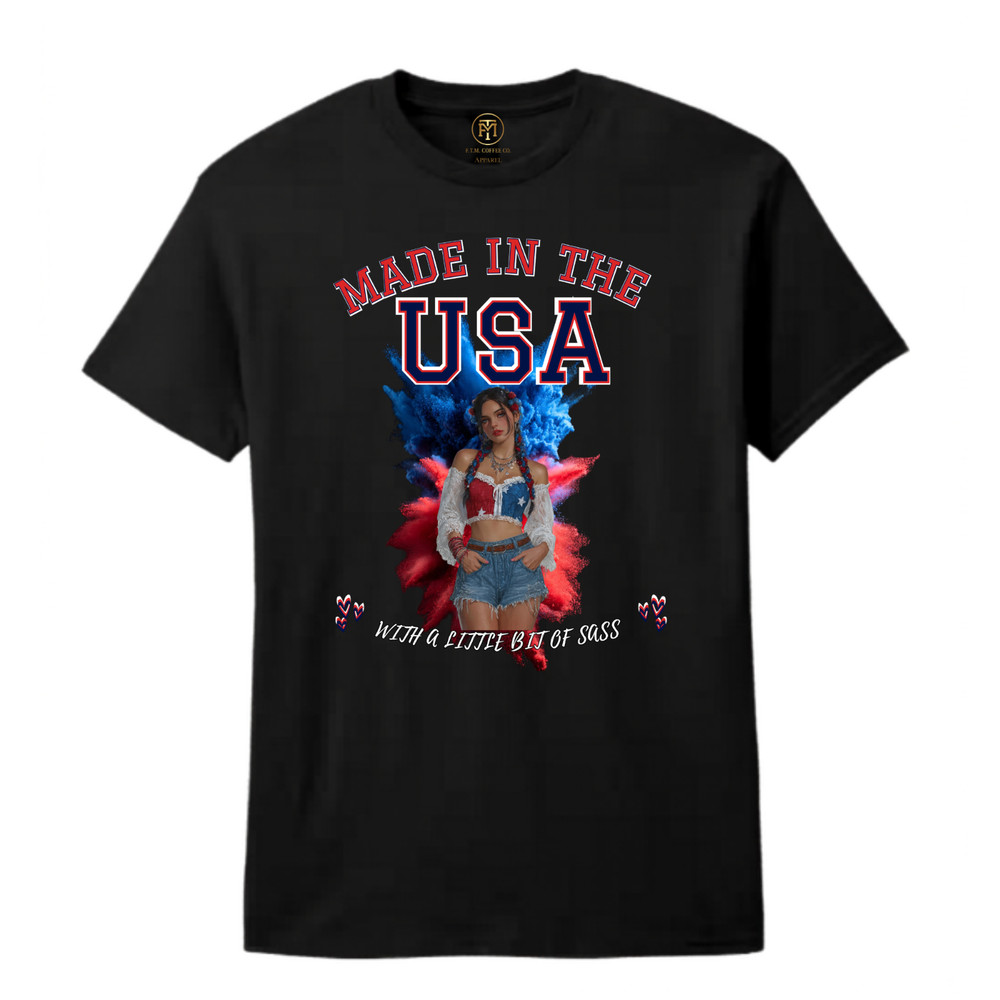 Made In The USA With A Little Bit Of Sass Patriotic Pin Up Shirt S-3XL