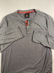 Mountain And Isles Mens Large Long Sleeve Gray Striped Henley Shirt