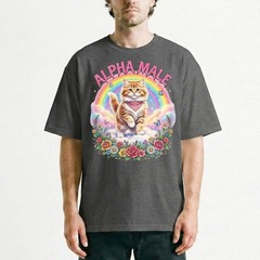 Alphamale Cat Rainbow Flowers Cute Kitten T-Shirt Whimsical Fantasy Kitty Tee