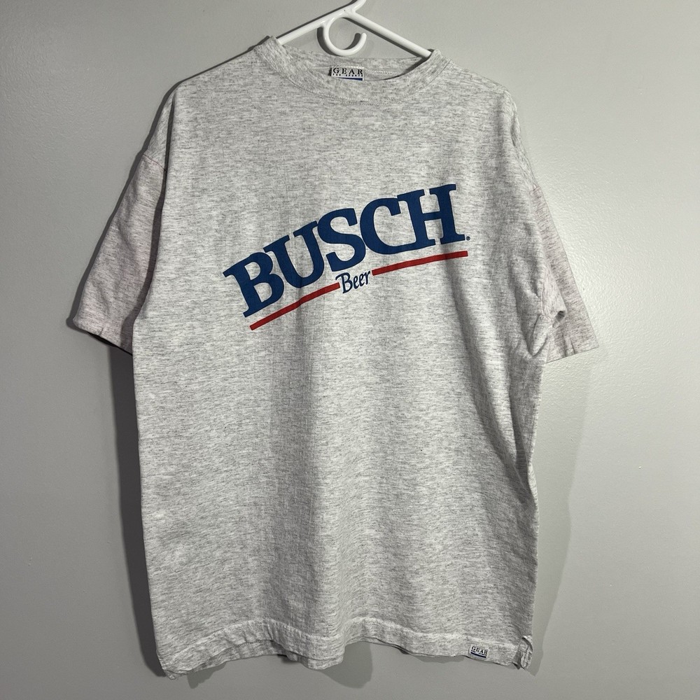 Vintage Gear For Sports Busch Beer Gray Short Sleeve T-Shirt Mens Oversized XL