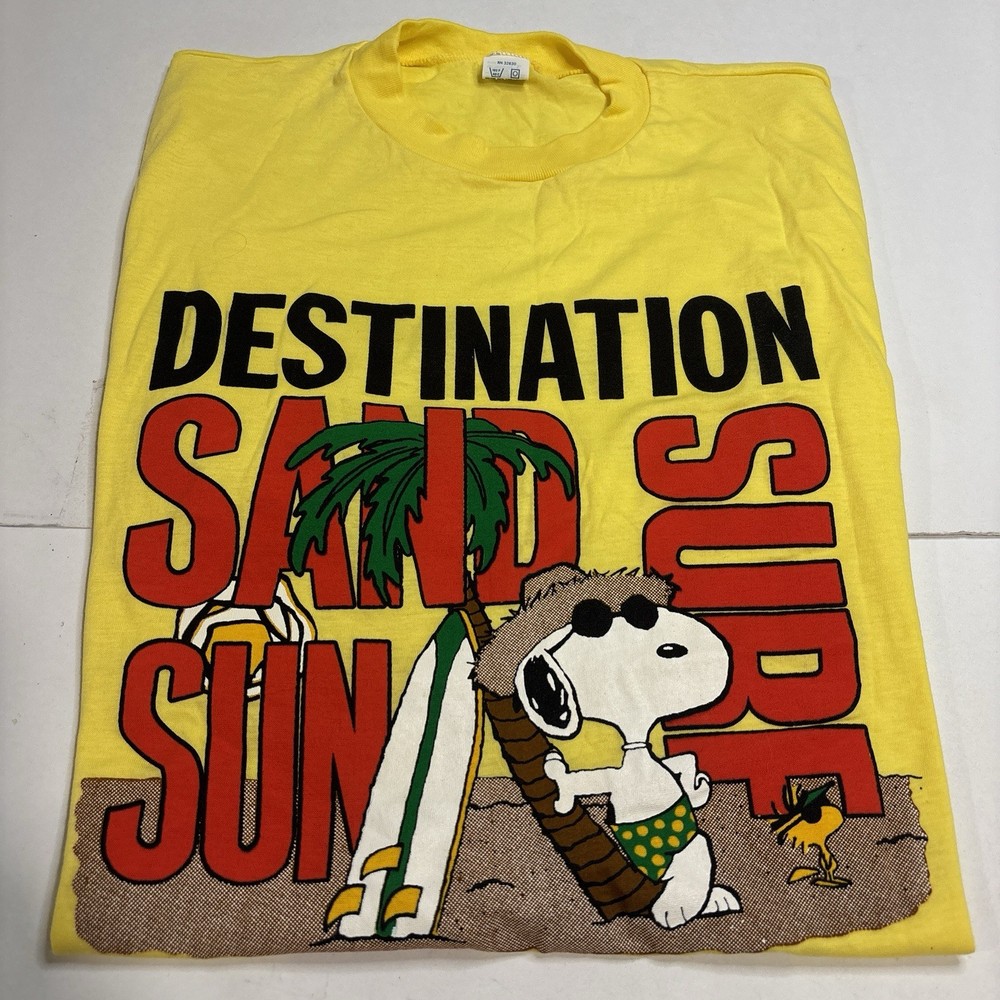 VTG 80’s Destination Surf Snoopy Woodstock Single Stitch Made In USA Artex Large