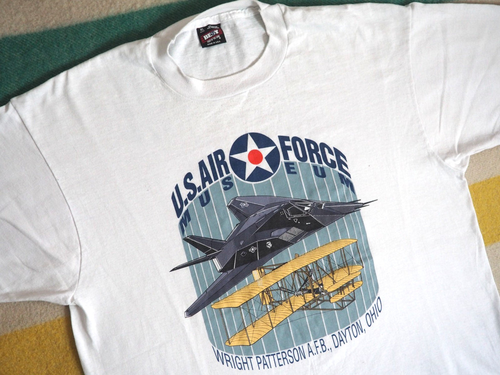 VTG 90s Fruit Loom USAF Air Force Museum B12 Ohio White Tee T-Shirt Mens XL