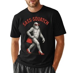 Sass-Squatch Bigfoot In Heels Funny Pun T-Shirt, Retro Novelty Sarcastic Tee