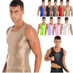 Men Satin Silky Tank Top Vest Running Workout Muscle Tee Shirts Undershirt Tops