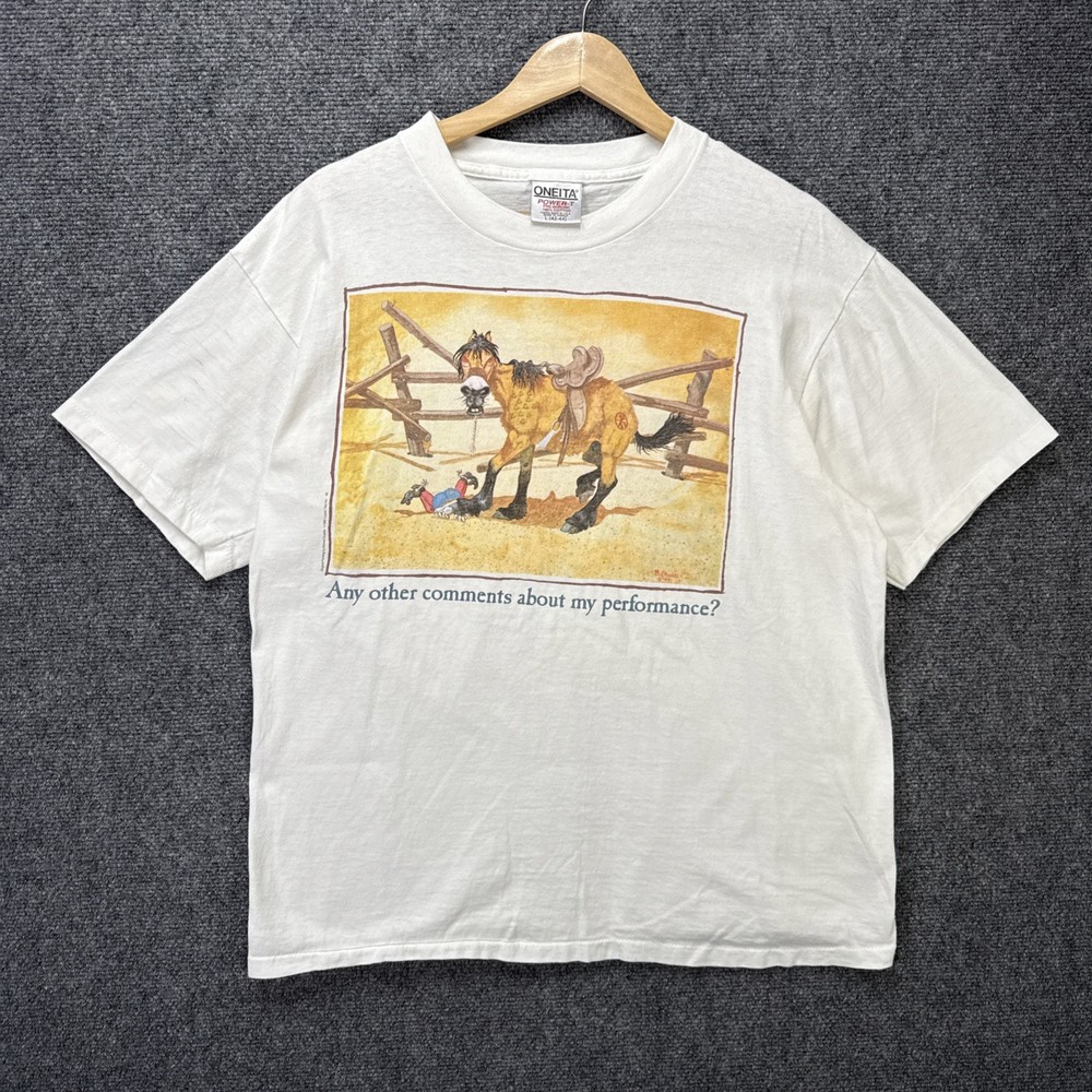 Vintage Funny Quote Shirt Mens Large White 90s USA Horse Western Cowboy Desert