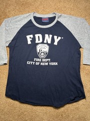 Official FDNY Fire Department City of New York Raglan 3/4 Sleeve Shirt Mens L