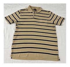 JOHN ASHFORD’S BUTTON/COLLAR/POCKET UNISEX POLO TAN/BLACK SHIRT SIZE ADULT S