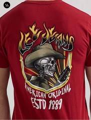 Lee Jeans T-Shirt Men’s Small Graphic Print Cowboy Skeleton Brick Red Tee