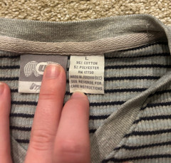 Vintage Utility Wear Knit V Neck Mens Blue and Gray Striped Ribbed Shirt Sz L
