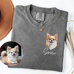 Custom Pet Portrait T-Shirt With Name Personalized Dog Photo Graphic Tee