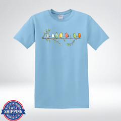 Cute Colorful Birds on Branch Nature Lover Graphic T-Shirt