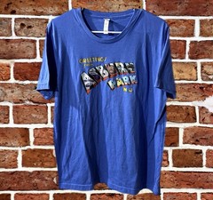 Canvas Unisex Greetings From Asbury Park NJ Graphic Blue Crew Neck T-Shirt L