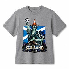 Scotland 2026 Liberty Statue Soccer Bagpipes Retro Graphic Cotton T-Shirt Unisex