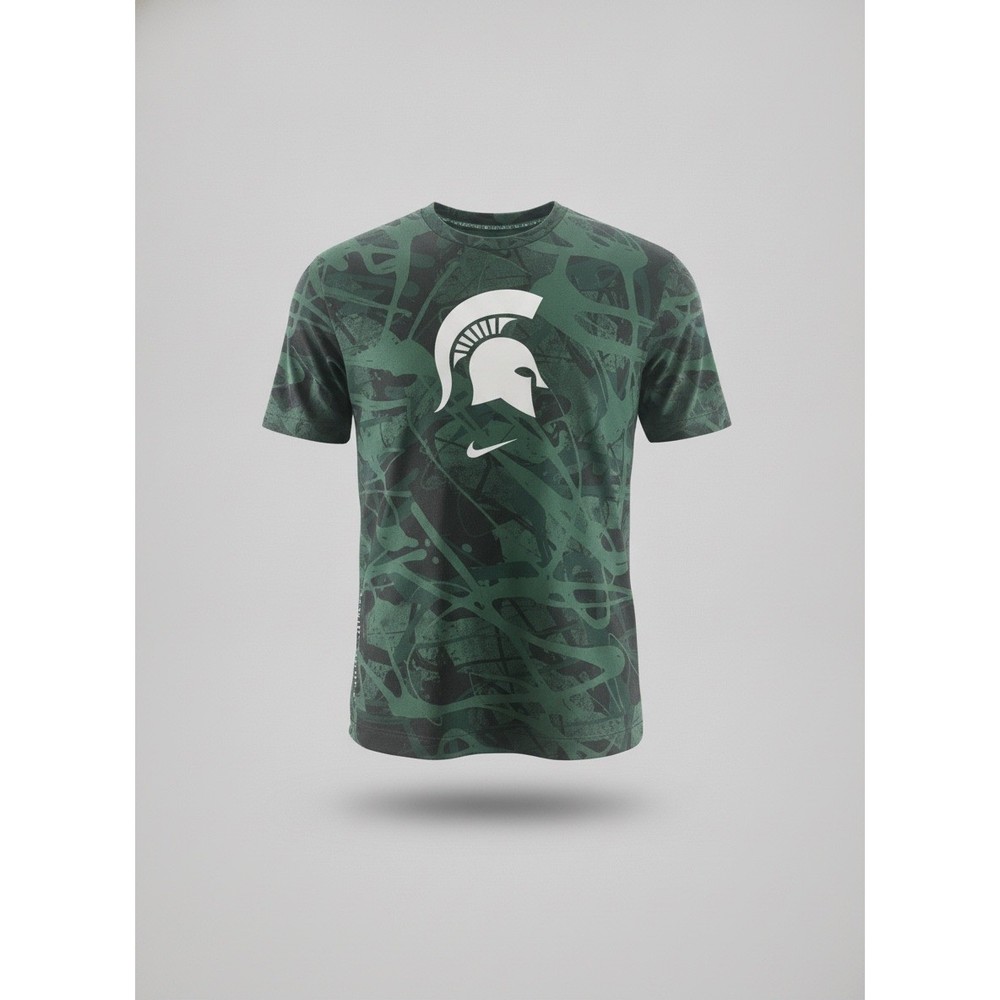 Nike Elite Dri-FIT Mens Green Black Splatter Basketball Shirt Michigan State
