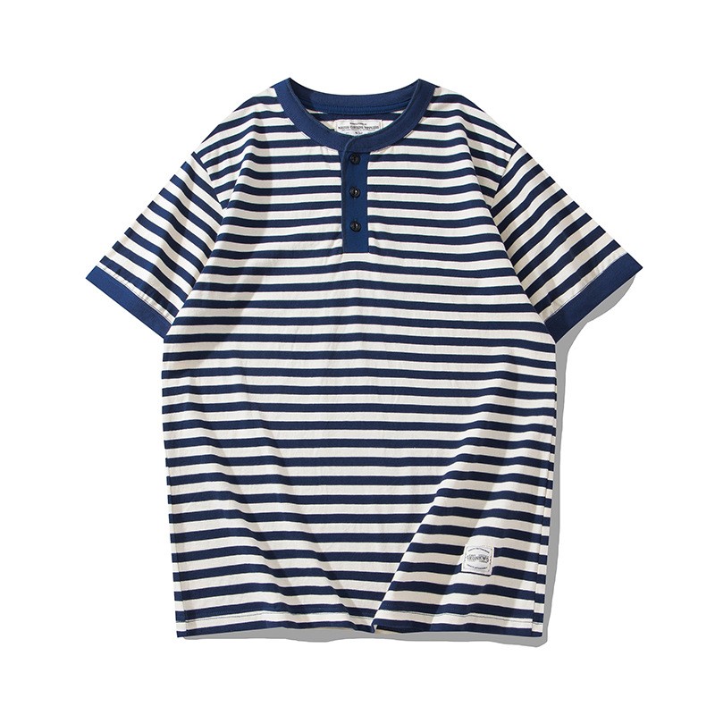 Mens Sailor’s Shirt Striped T-Shirt Retro Classic Henry Short Sleeve Cotton TEE
