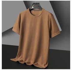 Mens Knitted O-neck Breathable Thin Cashmer Short Sleeve Tee Solid Color Tops