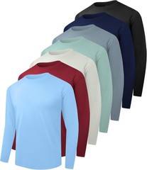 7 Pack Men Dry Fit Workout Long Sleeve Athletic Gym, UPF SPF UV Sun Protection