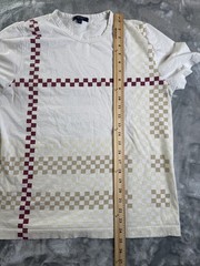 Burberry London T-Shirt Mens Large White Cotton Asymmetrical Checkered Graphic L