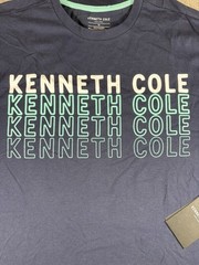 Kenneth Cole Shirt Men’s 1X Blue Short Sleeve Cotton Tee NEW Logos Spell out