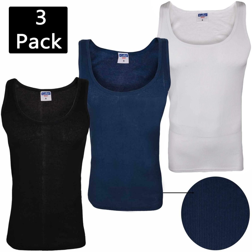 Mens Vests Sleeveless 100% Cotton Ribbed Summer Training Gym Tank Tops S-2XL 3PK