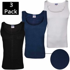 Mens Vests Sleeveless 100% Cotton Ribbed Summer Training Gym Tank Tops S-2XL 3PK