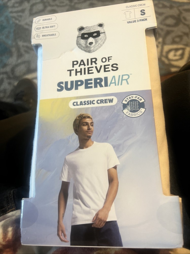 PAIR OF THIEVES Mens Shirt Small White 3-Pack Crew T-Shirt Ultra Soft SUPERIAIR