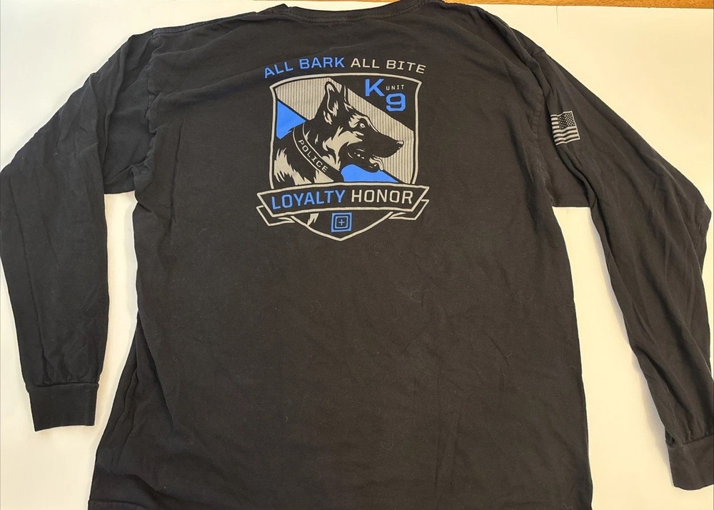 5.11 Tactical Men’s Long Sleeve Shirt Size XL – Black / “All Bark, All Bite” K9