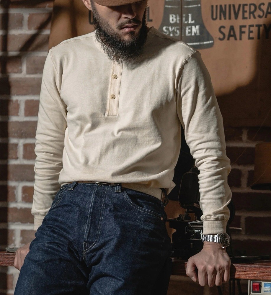 Vintage Long Sleeve Henley Shirt – Apricot L