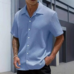 Men’s Casual Mesh T-shirt Collar Short Sleeved Top Summer Knit Shirt