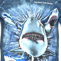VTG Sharks Tie Dye Attack Nature Wildlife Aquatic Blue Island Mens Tee Shirt – M