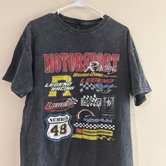 Vintage Style Motorsport Racing Graphic T-Shirt, Acid Wash Black, Size M