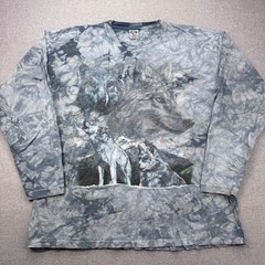 Vintage 90s Back to Earth T-Shirt Size 2XL Wolf Nature Tie Dye Long Sleeve *FLAW